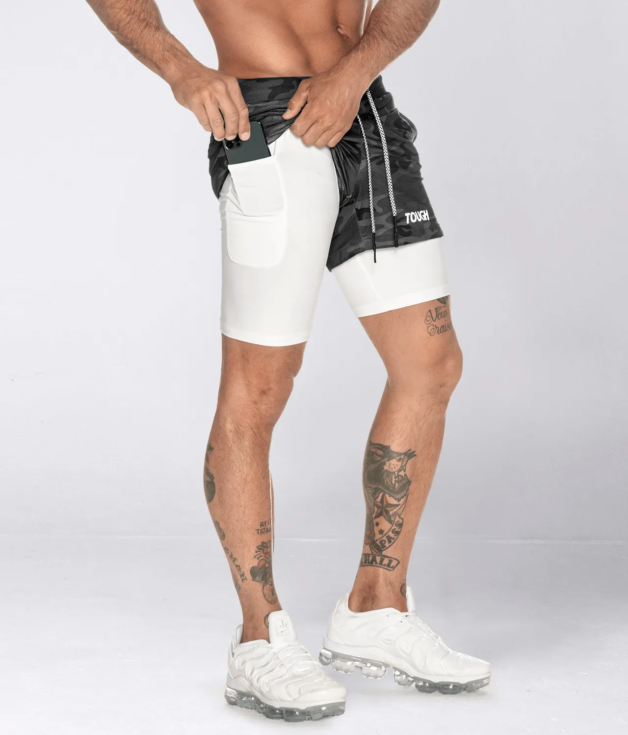 Born Tough Air Pro™ 2 in 1 Men's 5" Crossfit Shorts with Liner Grey Camo