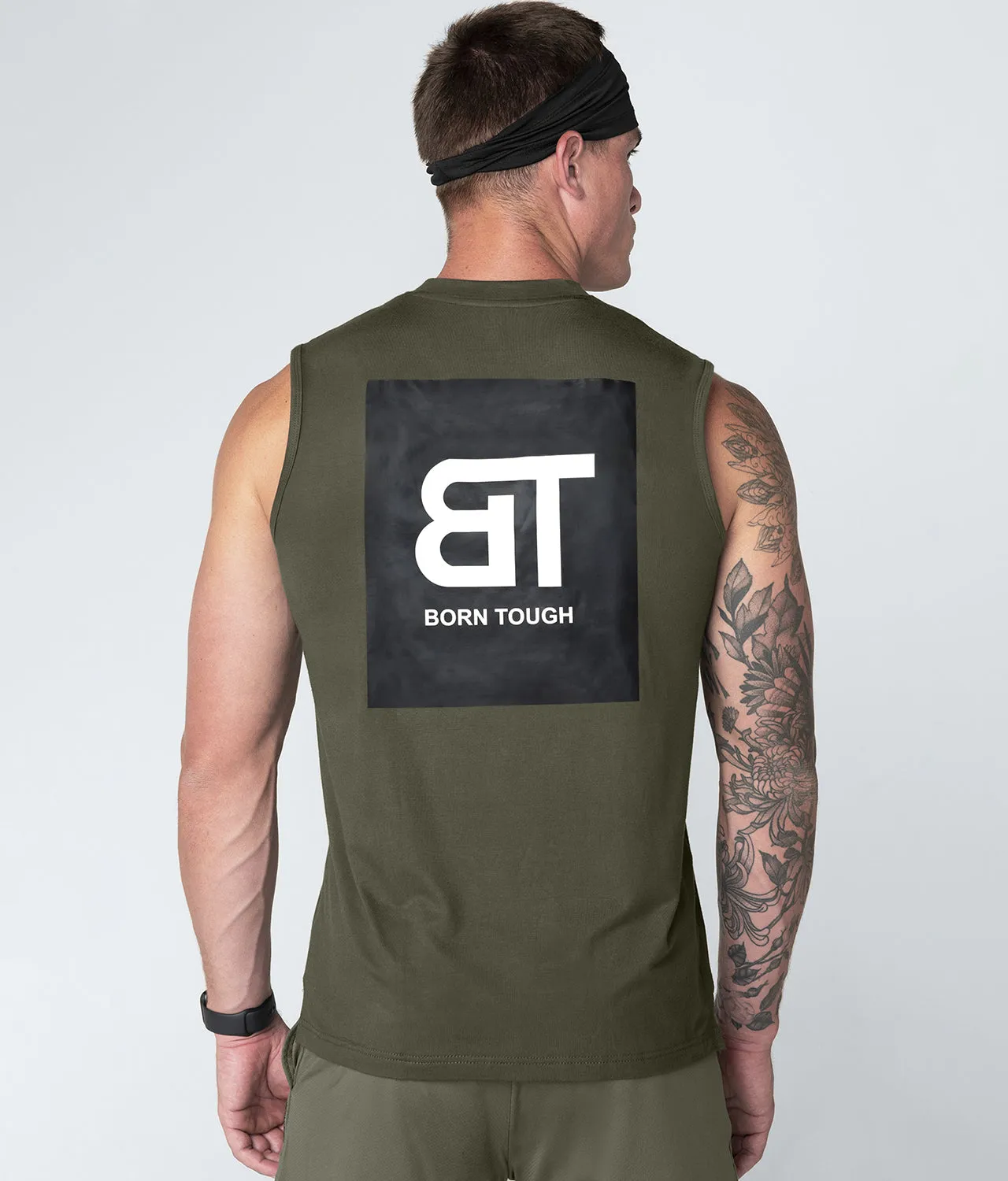 Born Tough Military Green Sleeveless Crossfit Shirt For Men