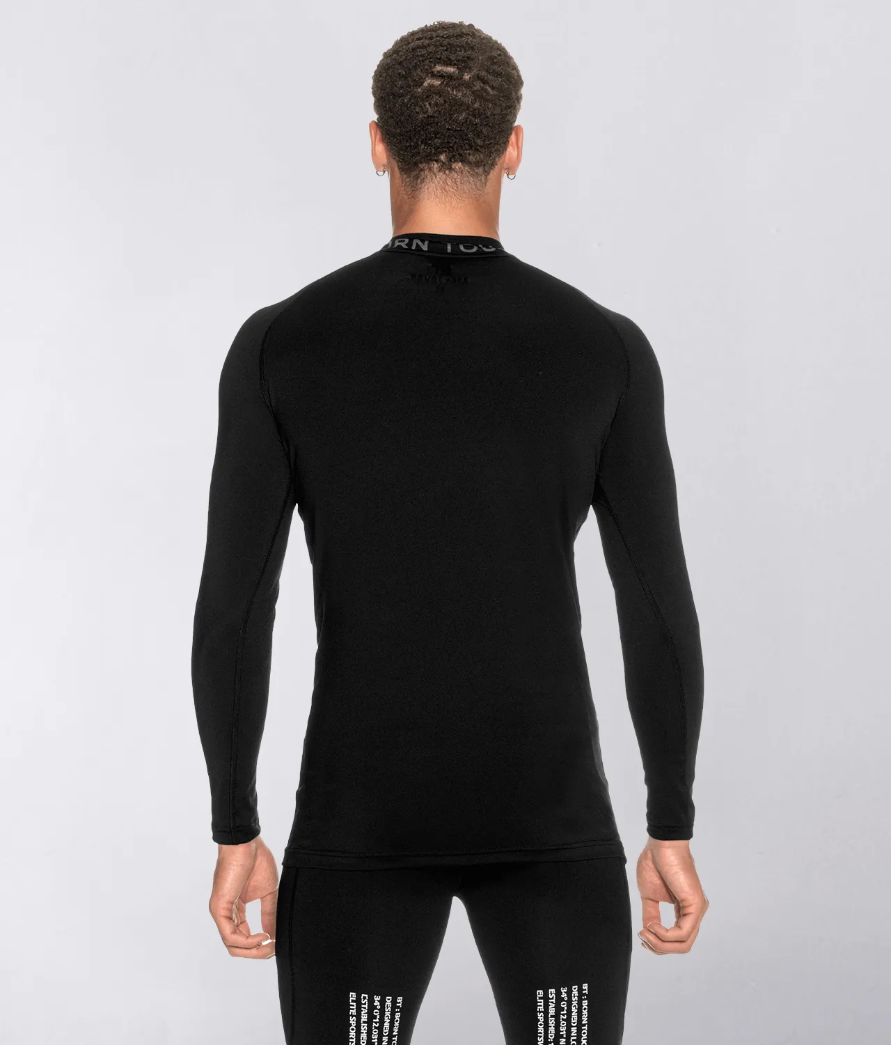 Born Tough Mock Neck Long Sleeve Compression Crossfit Shirt For Men Black