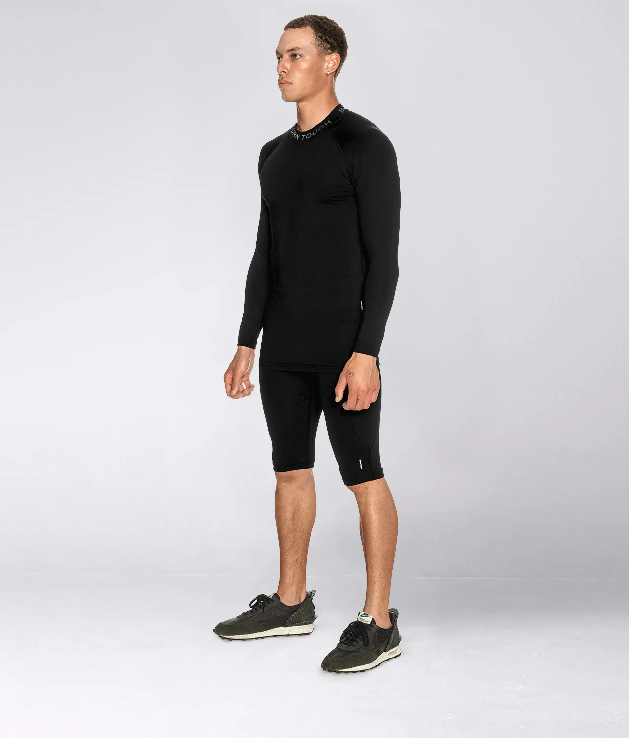 Born Tough Mock Neck Long Sleeve Compression Crossfit Shirt For Men Black