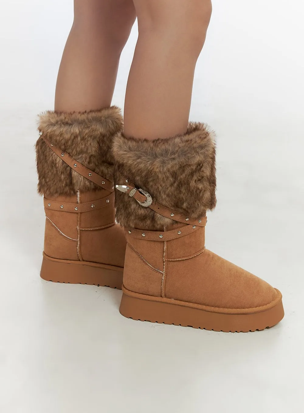 FurTrimmed Studded Boots CN419