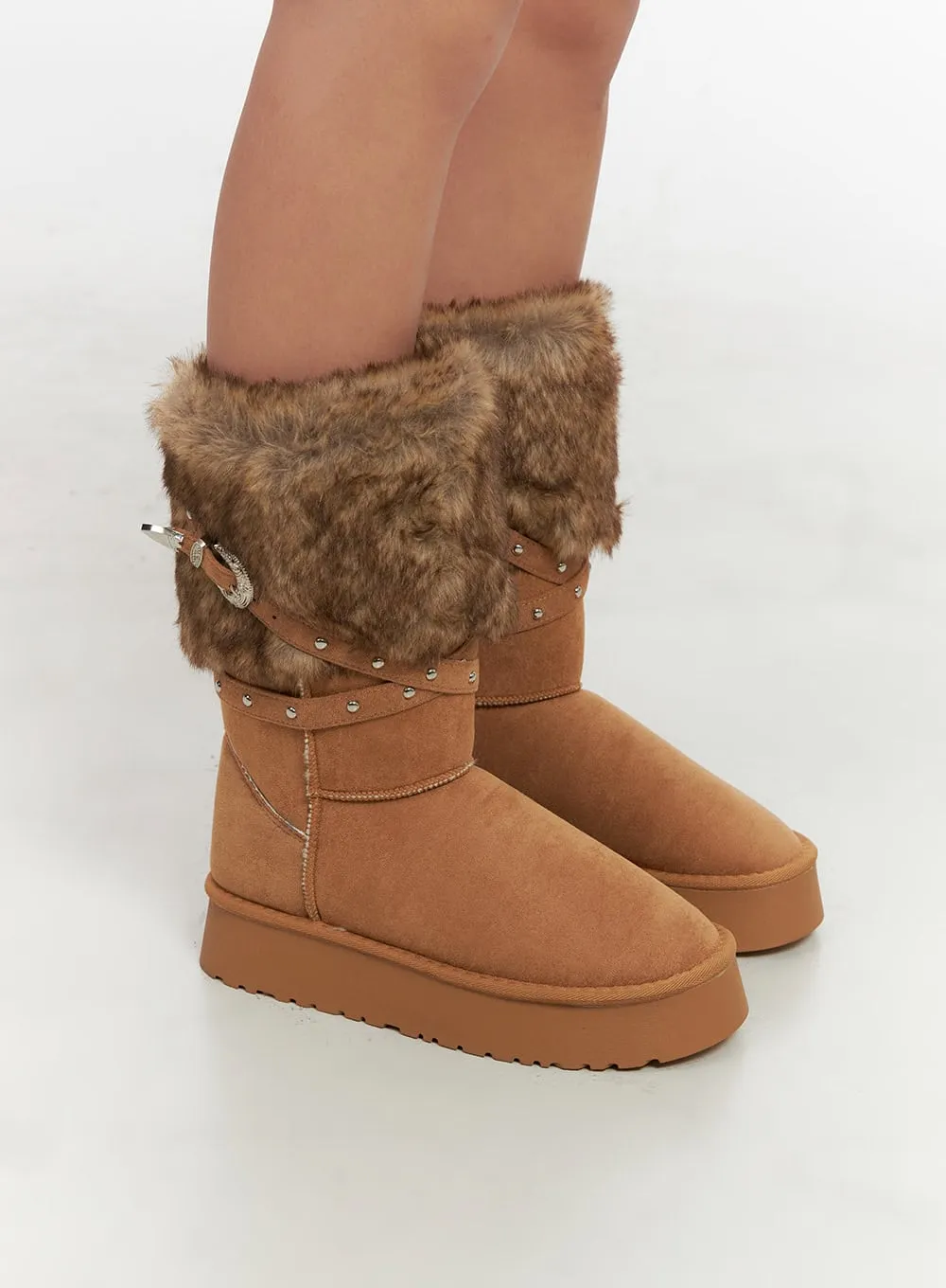 FurTrimmed Studded Boots CN419