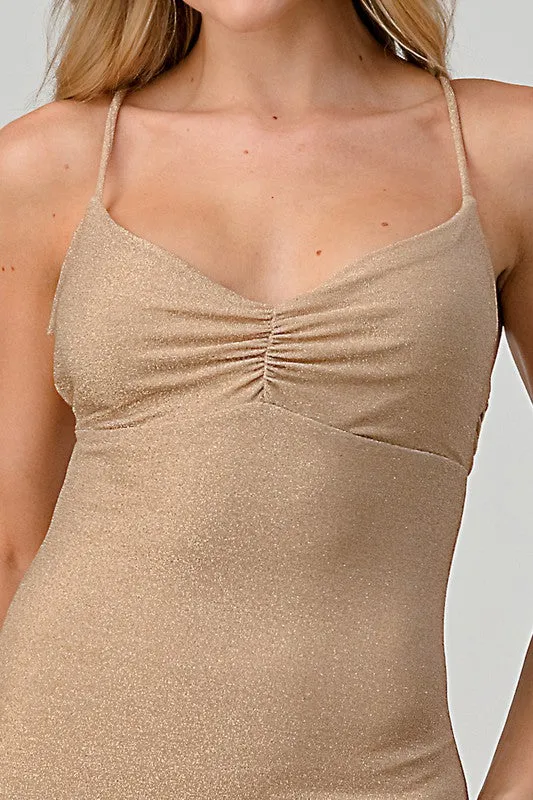 Gold Metallic Crossed Back Bodycon Mini Dress
