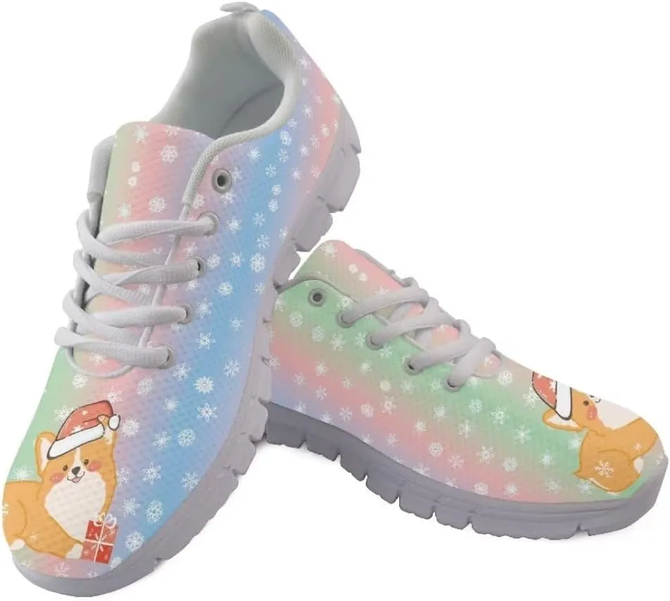 Jeiento Christmas Running Shoes for Women Girls Tennis Shoes for Men Mesh Gym Sports Shoes Lace-up Christmas Shoes Non Slip Walking Sneakers