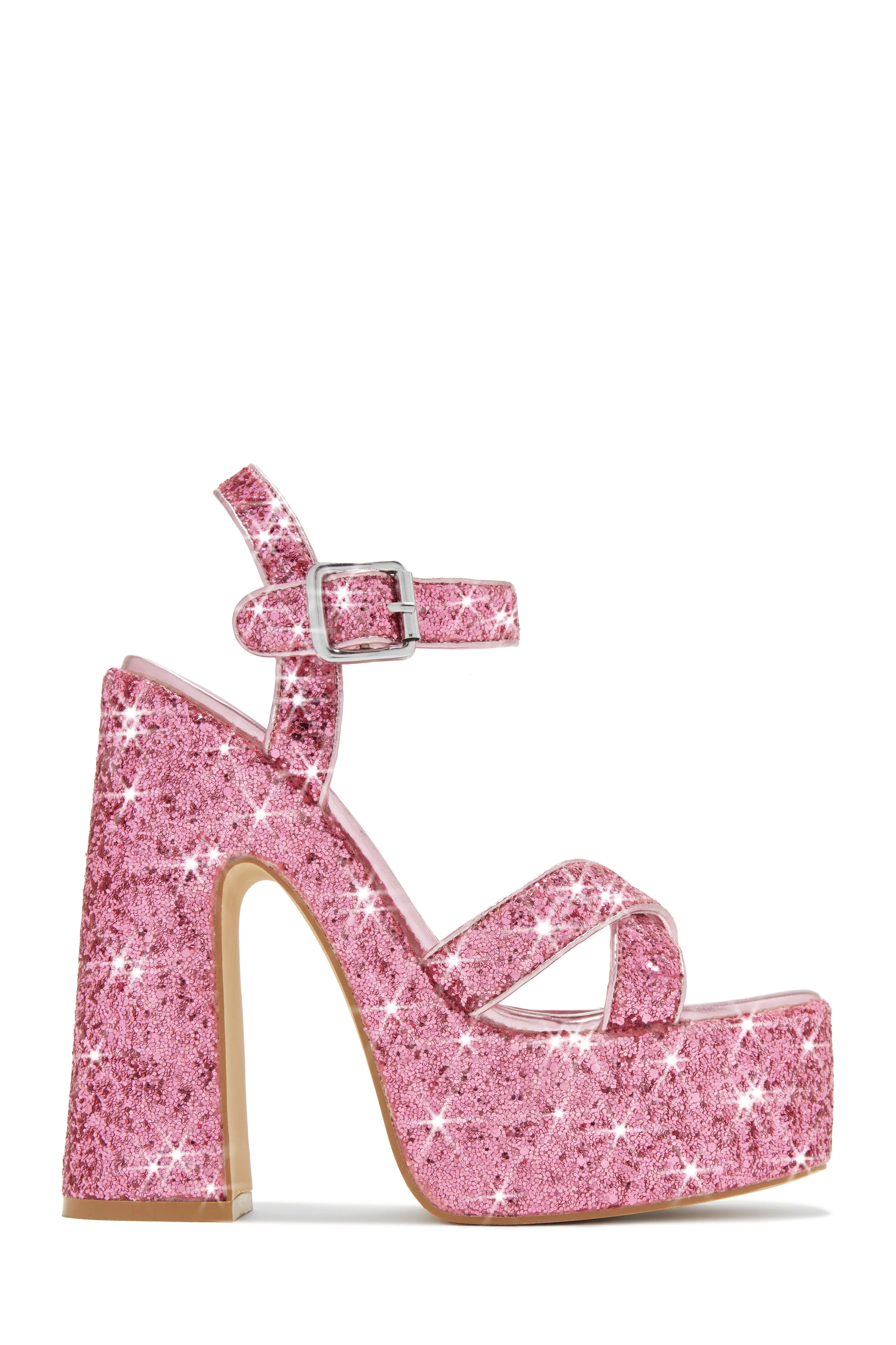 Karelle Glitter Platform Block Heels - Silver
