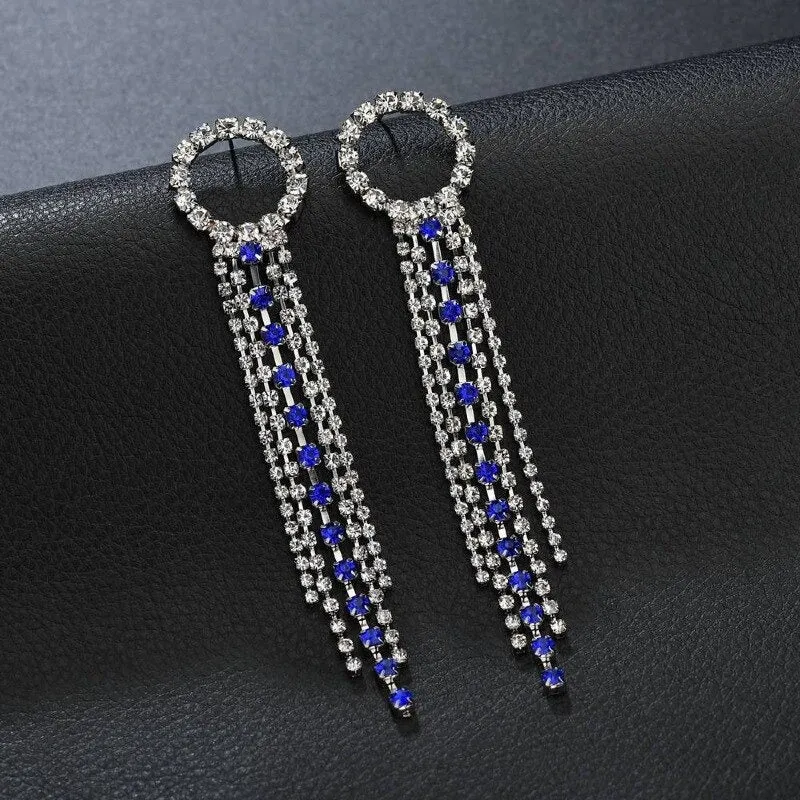 Trendsetter Luxury Rhinestone Studded Long Tassel Drop Earrings