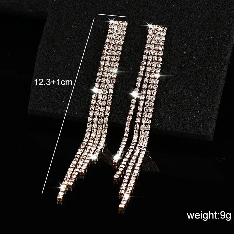 Trendsetter Luxury Rhinestone Studded Long Tassel Drop Earrings