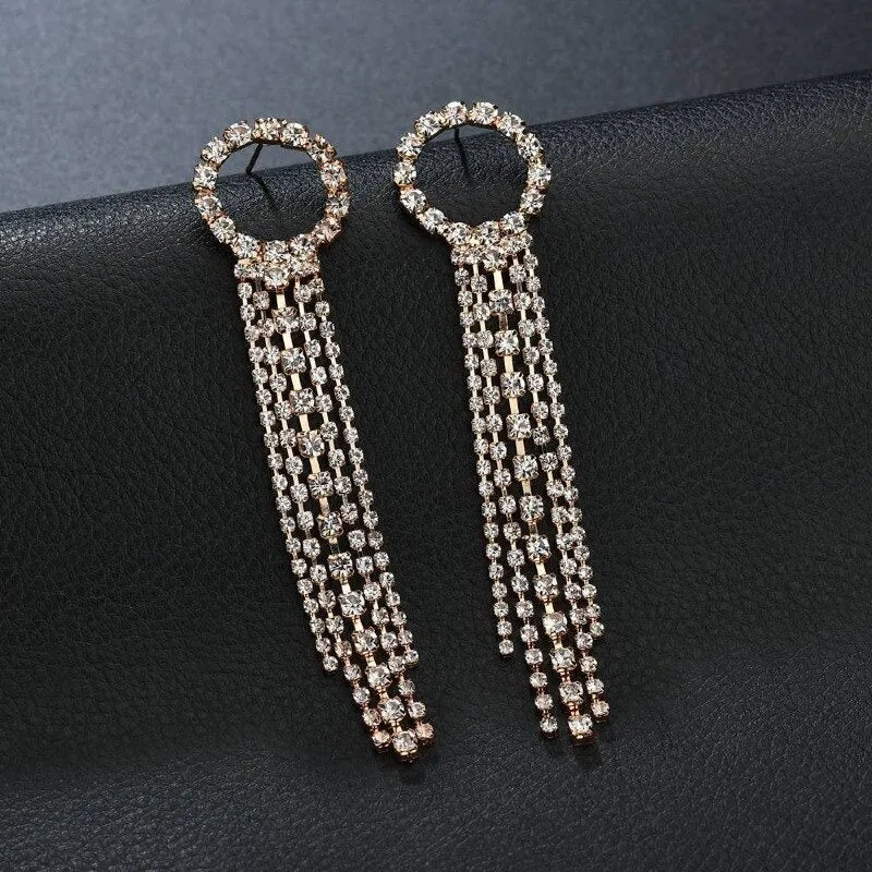 Trendsetter Luxury Rhinestone Studded Long Tassel Drop Earrings